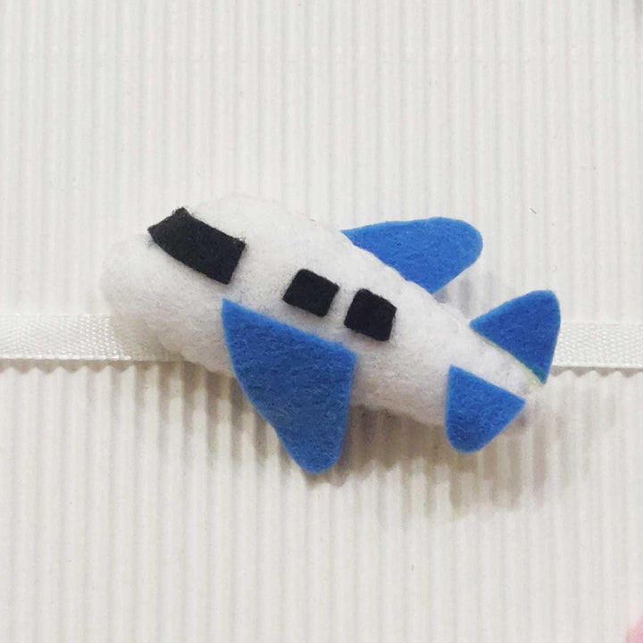 Handmade Plane Theme Felt Kids Rakhi With Roli Chawal - Close-up of Airplane Clip