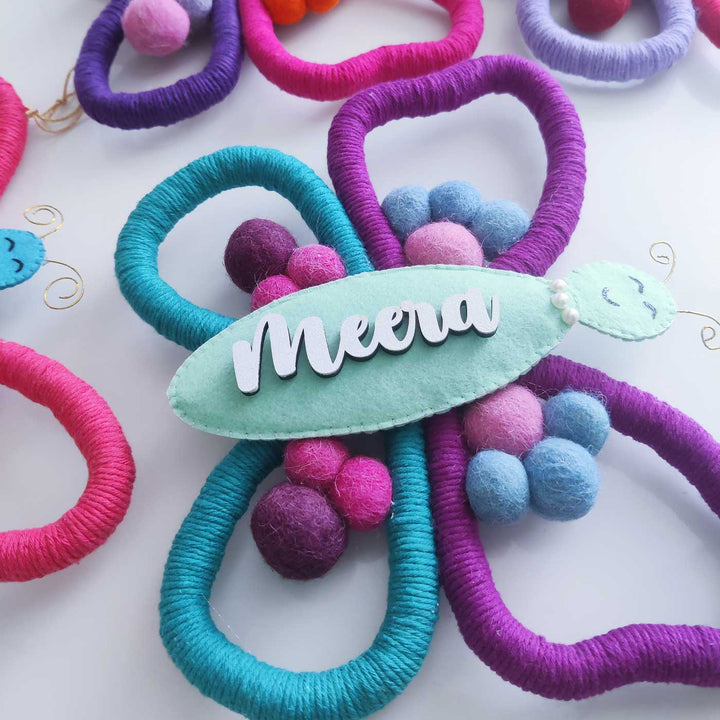 Personalized Handmade Macrame Butterfly Kids Name Plate With 3D Letters