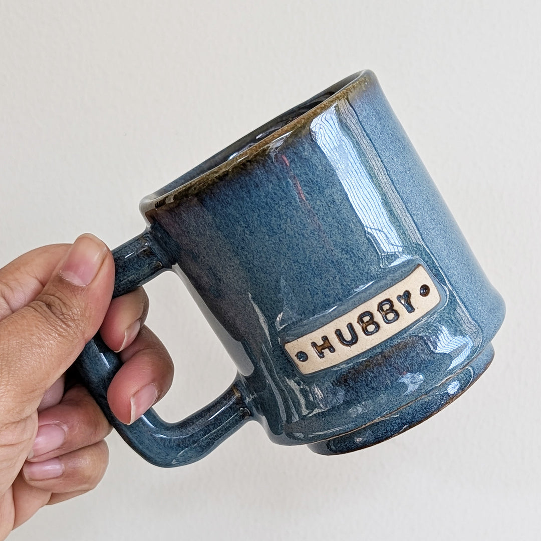 Handcrafted Blue  Hubby & Wifey Ceramic Mug | Set of 2