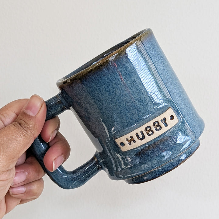 Handcrafted Blue  Hubby & Wifey Ceramic Mug | Set of 2