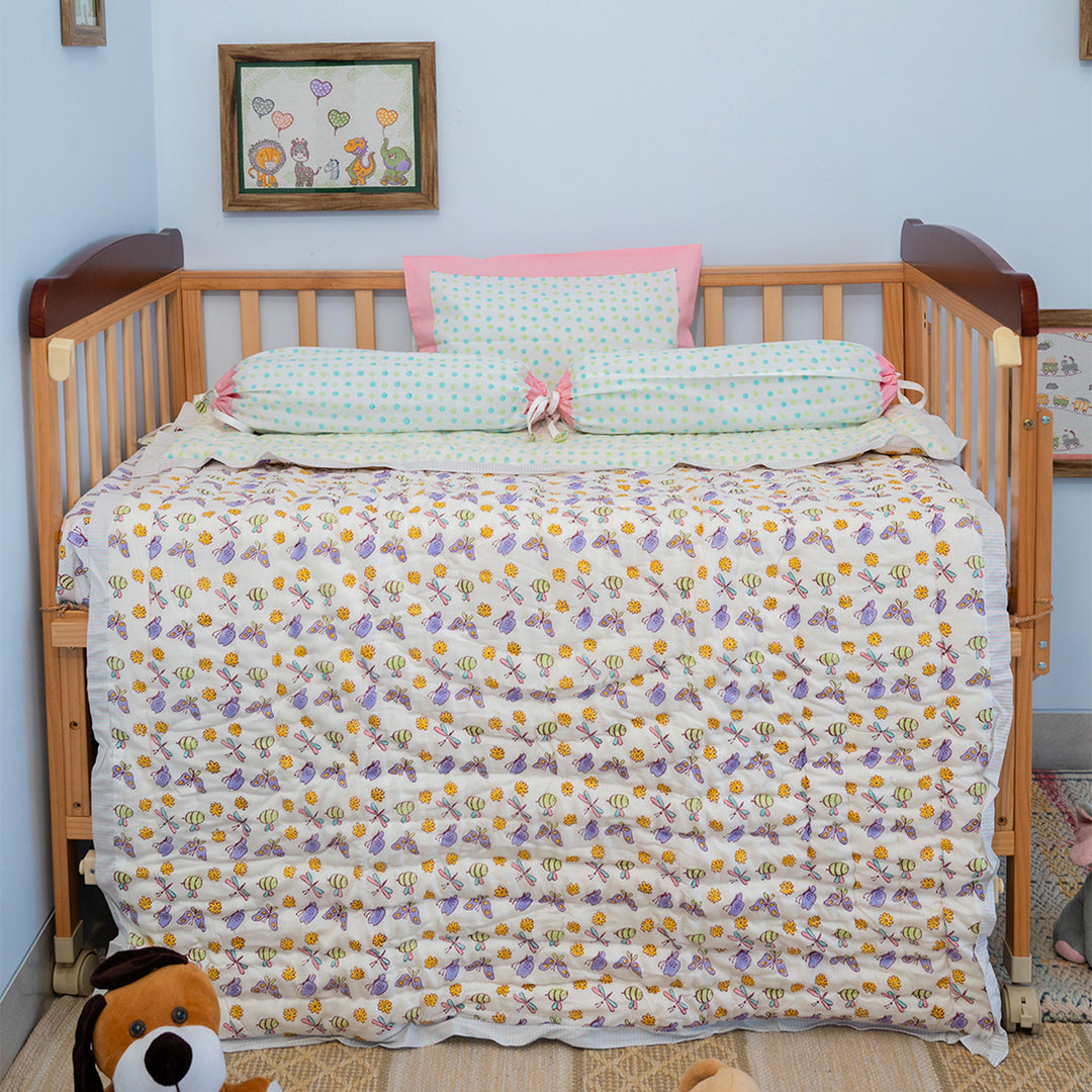 Lilac Butterfly Hand Block Printed Baby Quilt