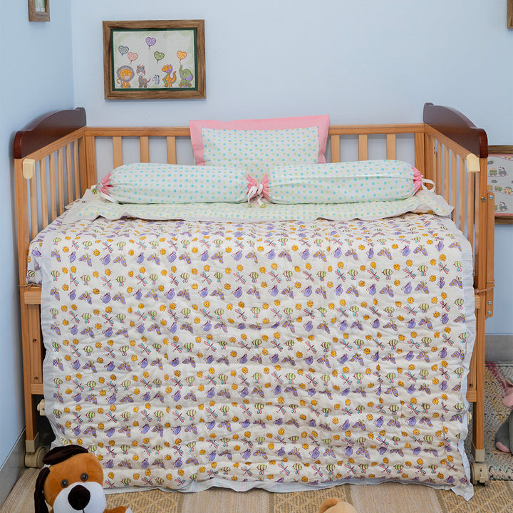 Lilac Butterfly Hand Block Printed Baby Quilt