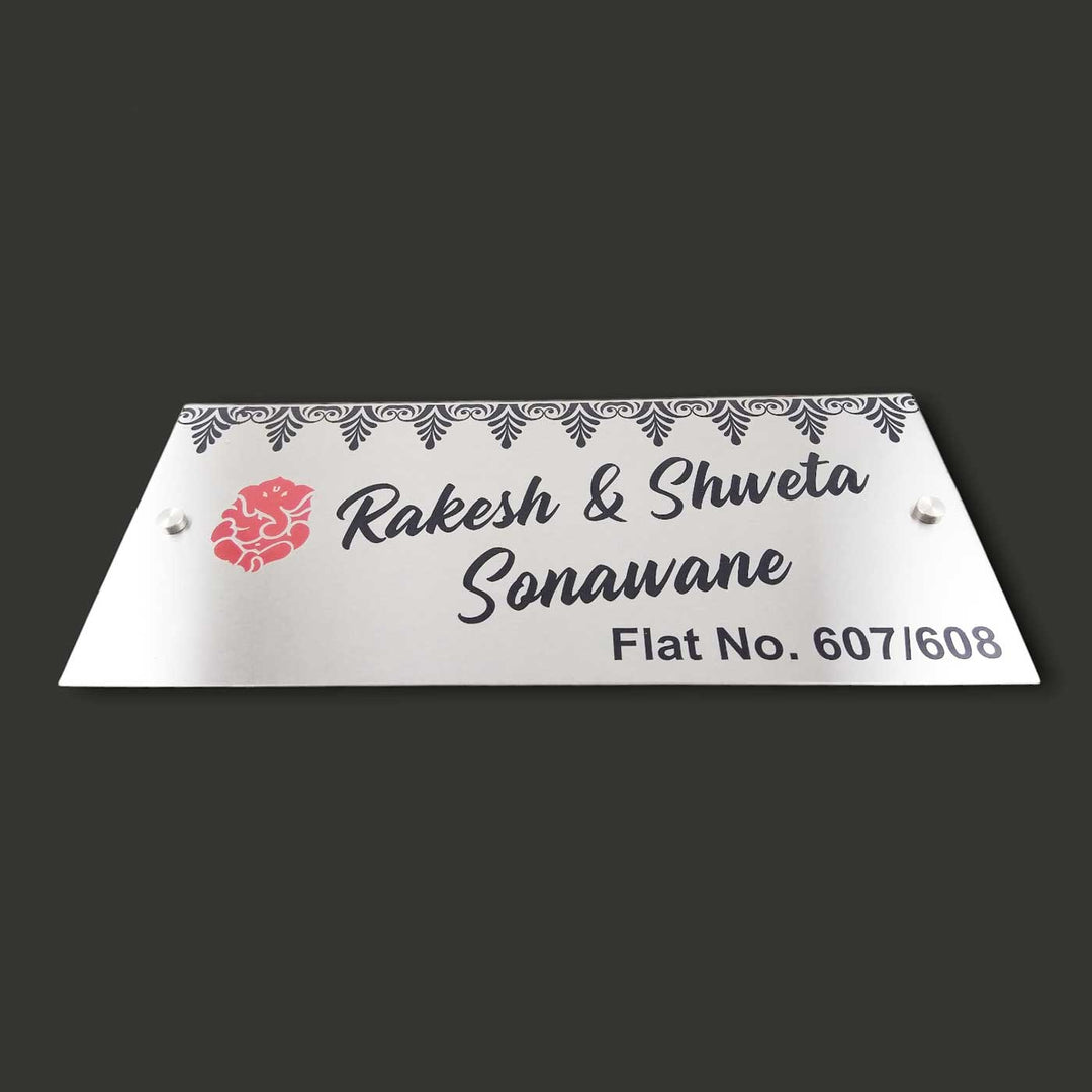 Personalized Engraved Ganesha Theme Minimalist Stainless Steel Name Plate