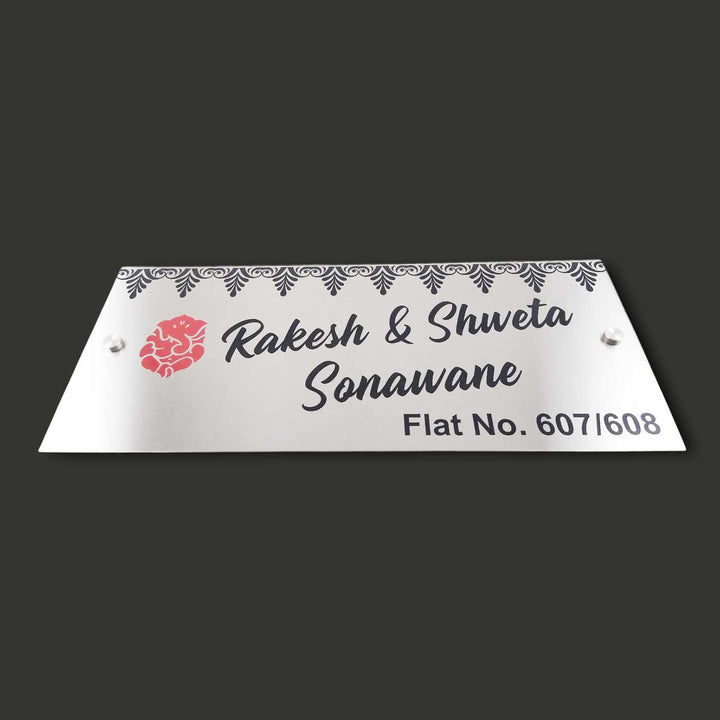 Personalized Engraved Ganesha Theme Minimalist Stainless Steel Name Plate