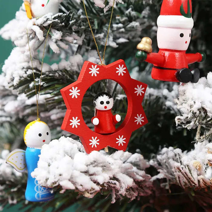 Handmade Joyful Jingle Wooden Ornaments For Christmas Tree Decoration | Set Of 12