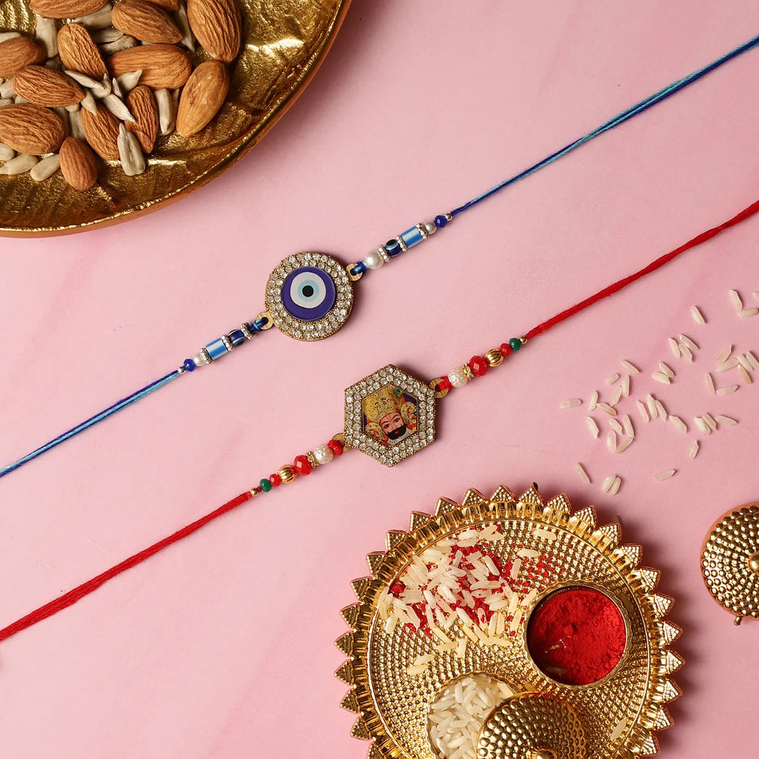 Handmade Khatushyam & Evil Eye Rakhi With Roli Chawal | Set Of 2