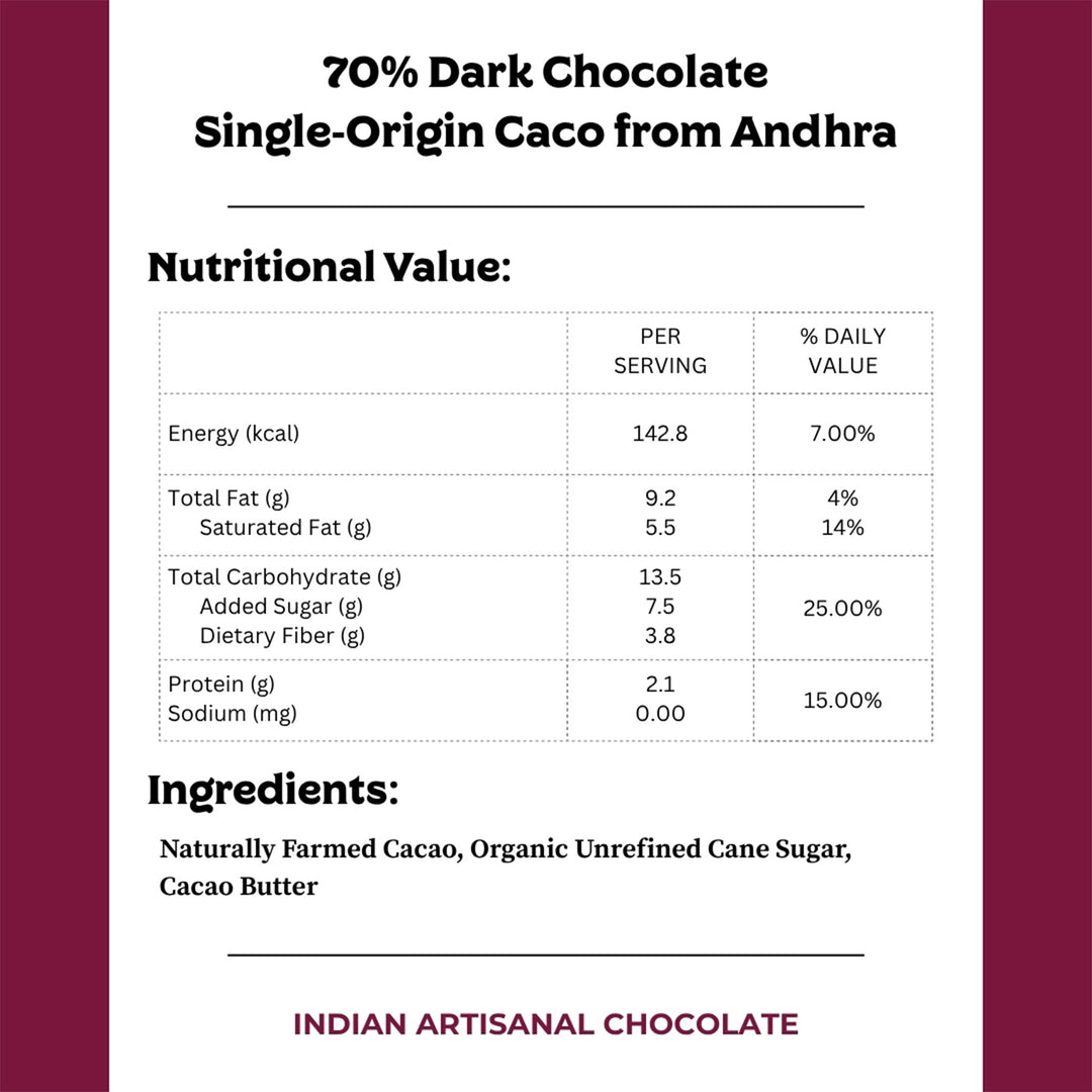Vegan & Gluten Free | 70% Dark Chocolate From Andhra Pradesh