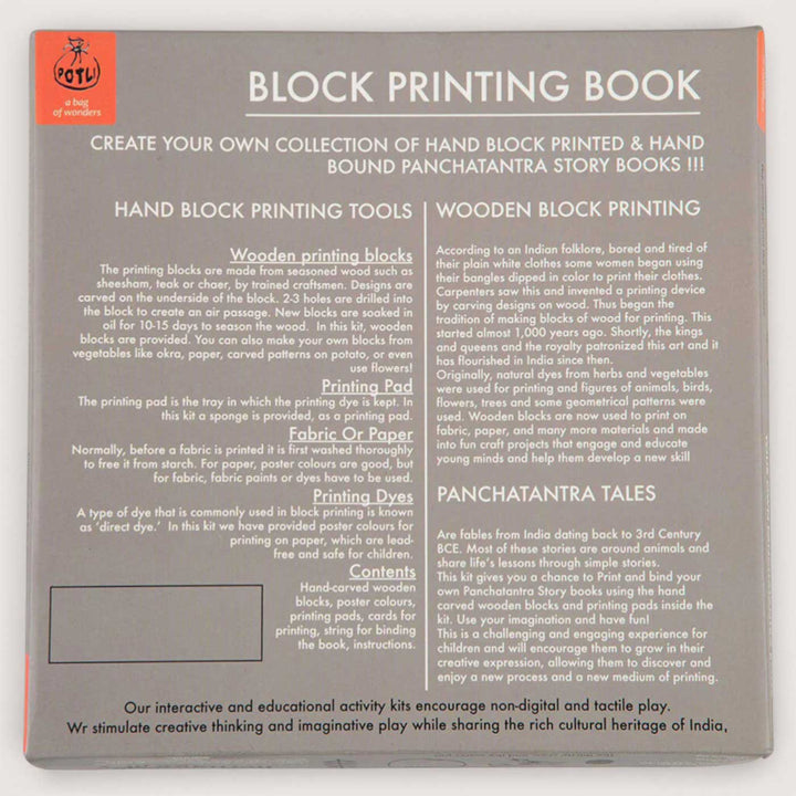 The Elephants and Hare Panchatantra Block Printing DIY Kit | 5 Stamps, Poster Colours, Painting Brush, Printing Pads, Story Cards  And Jute String
