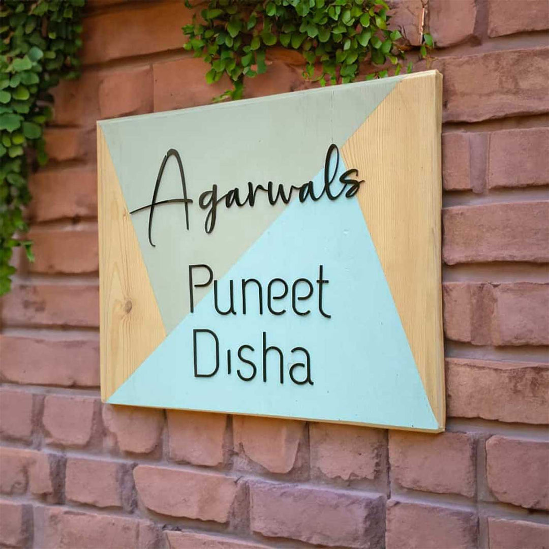 Personalized Minimal  Pine Teal Rectangle Pine Wood Name Plate With 3D Letters