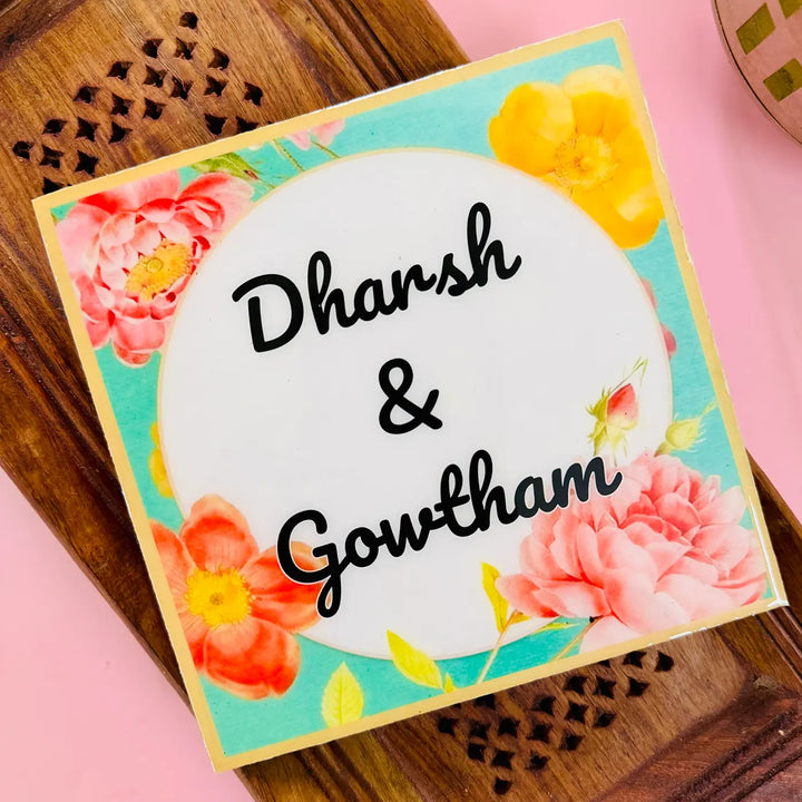 Personalized Multicolor Floral Theme Resin Name Plate