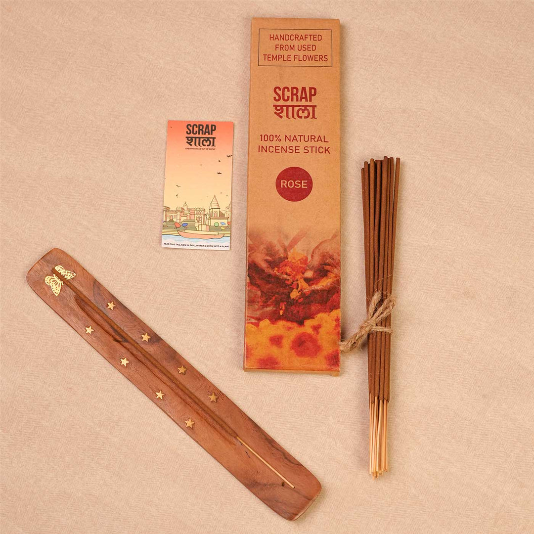 Handmade Prakash Gift Hamper | Includes Agarbatti Pack With Stand, Swastik Door Hanging, Wooden T-Light Holder, Plantable Crackers, Cracker Instruction Card, Seed Card And Outer Box
