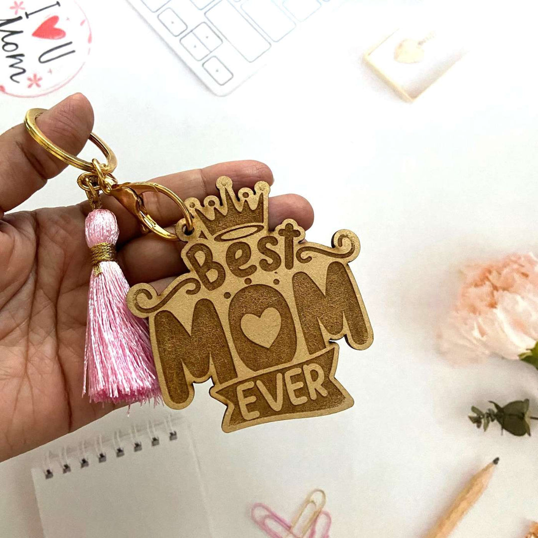 Handmade Best Mom Ever MDF Wood Keychain