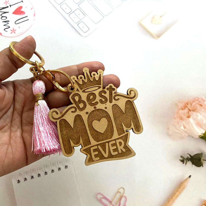 Handmade Best Mom Ever MDF Wood Keychain
