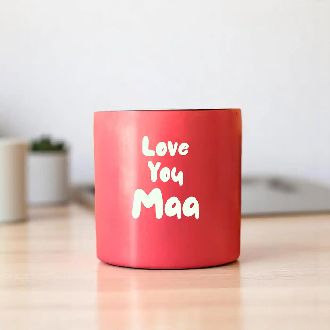 Customized Hand-Painted Love You Maa Theme Terracotta Planter
