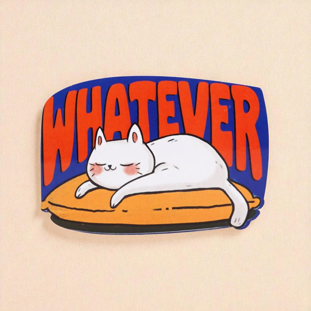 Printed Cat Theme "Whatever" MDF Wood Fridge Magnet