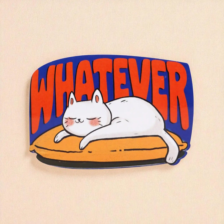 Printed Cat Theme "Whatever" MDF Wood Fridge Magnet