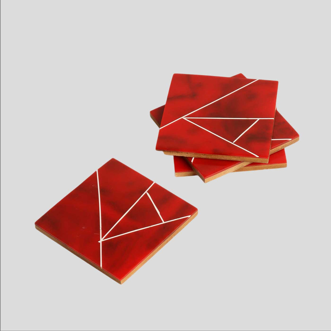 Handmade Red & White Resin Coasters | Set Of 4