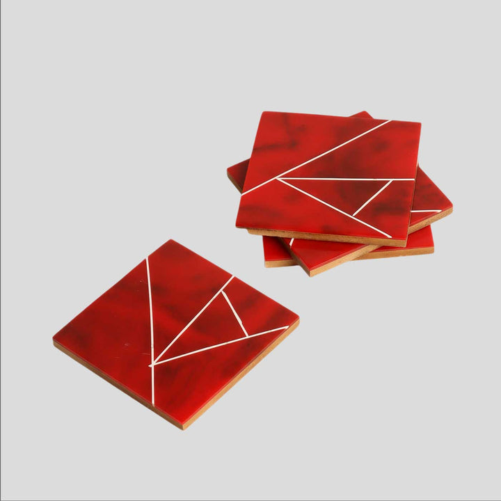 Handmade Red & White Resin Coasters | Set Of 4