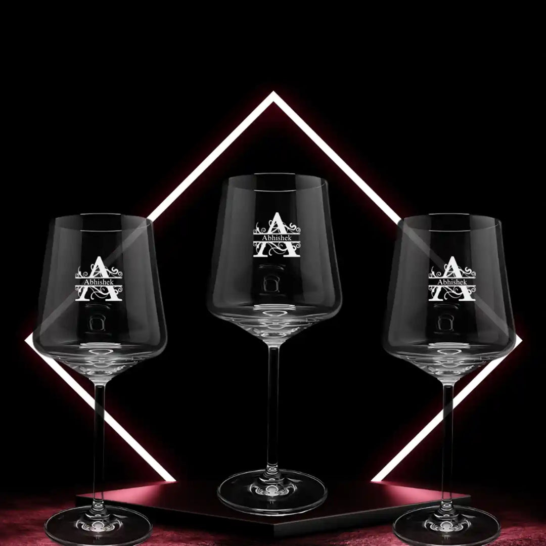 Personalized Engraved Monogram Design Wine Glass | 435 ML