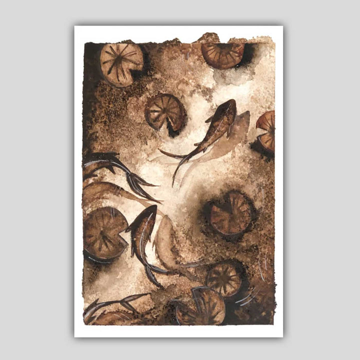 6 x 8 Inch | Handmade Paper Koi Fishes Coffee Painting