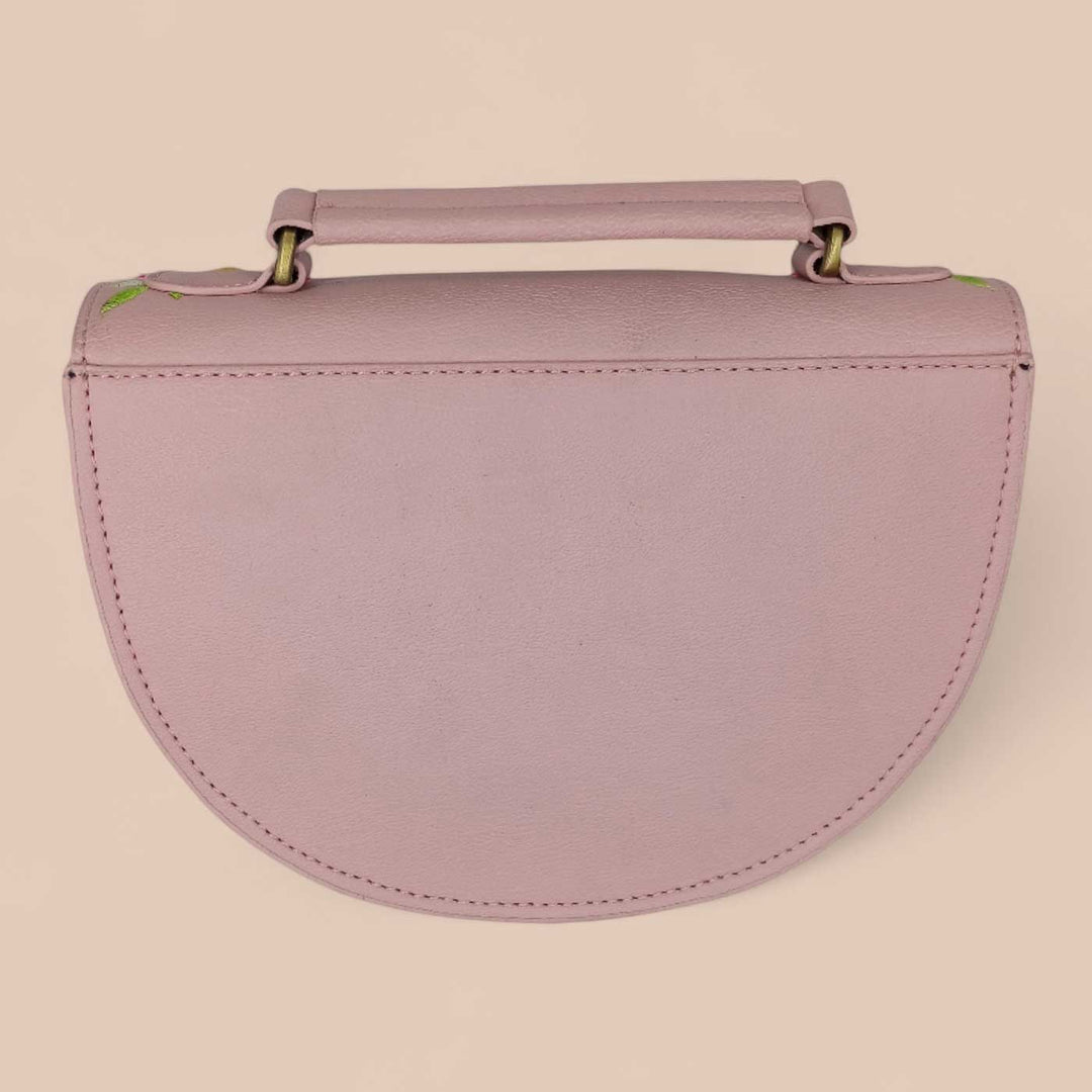 Handmade Embroidered Flower Design Peach Rexine Sling Bag