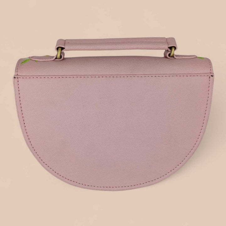 Handmade Embroidered Flower Design Peach Rexine Sling Bag