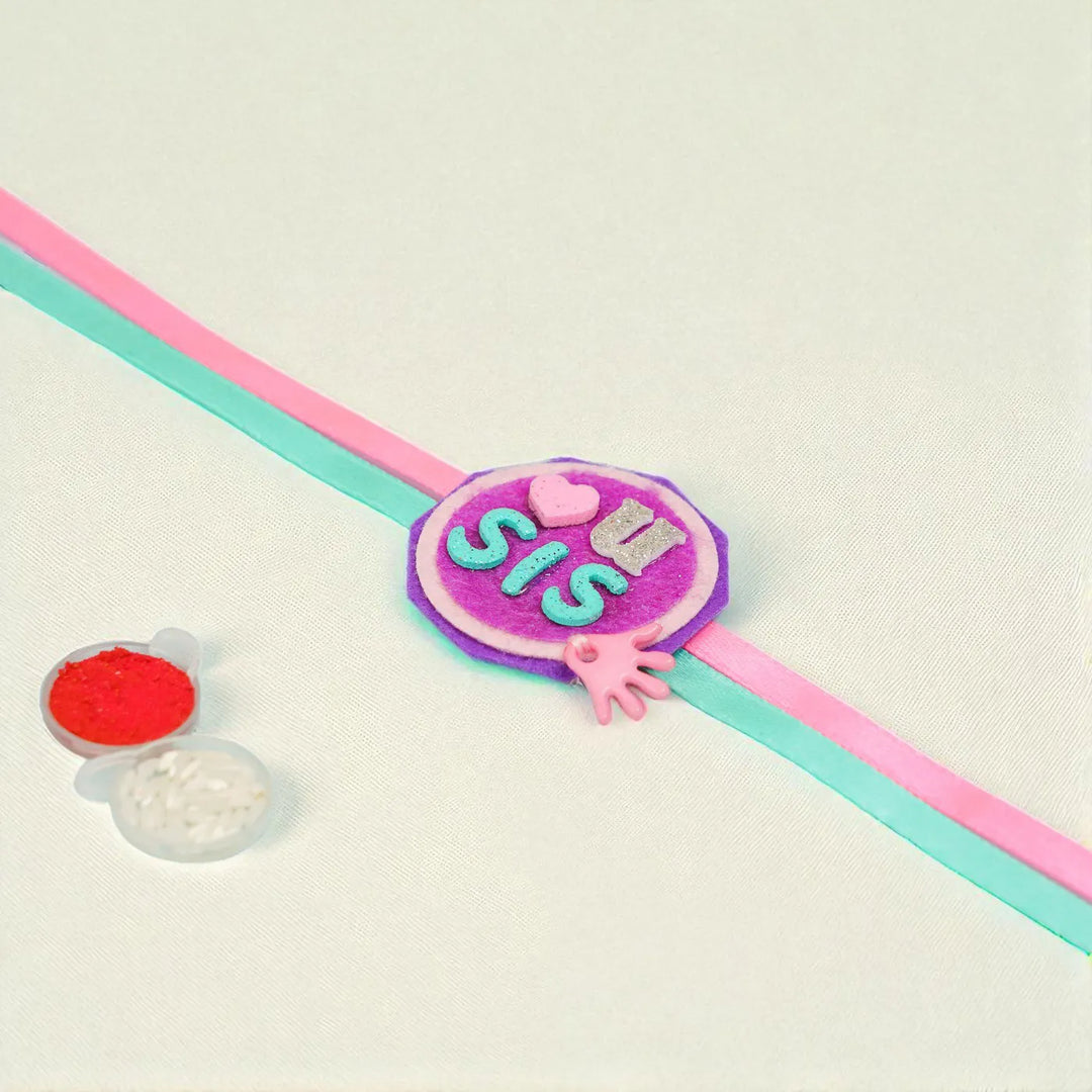 Handmade Worlds Best Sister Felt Rakhi Hamper With Roli Chawal Includes 1 Pillow 1 Rakhi - Bracelet Detail Close-up