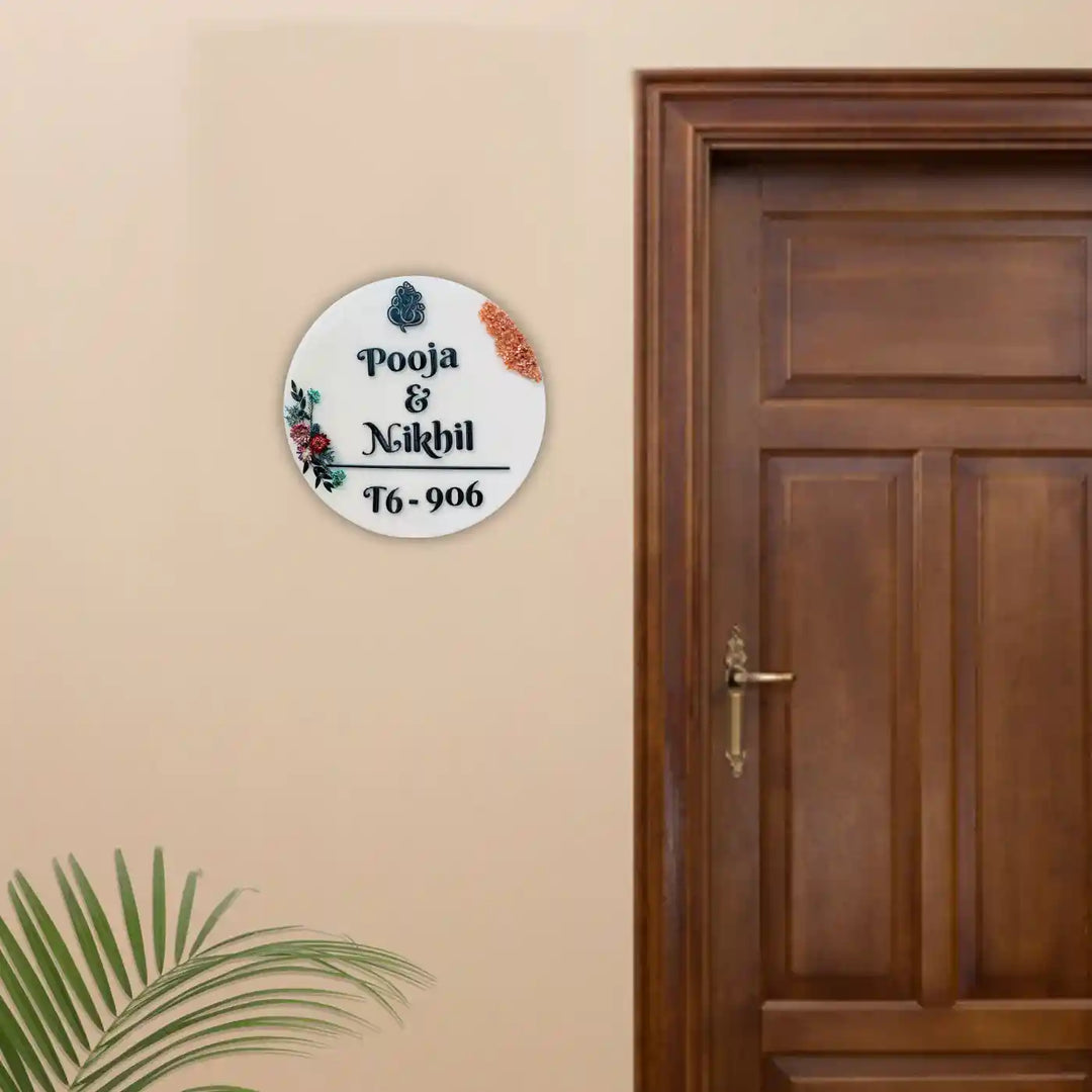 Personalized Handmade Round Floral Design Resin Name Plate