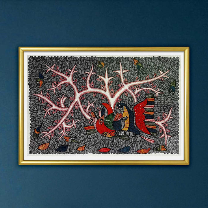 15 x 22 Inch | Eyes of the Tree | Original Hand Painted Tribal Gond Art Painting | Acrylic Paints On Paper