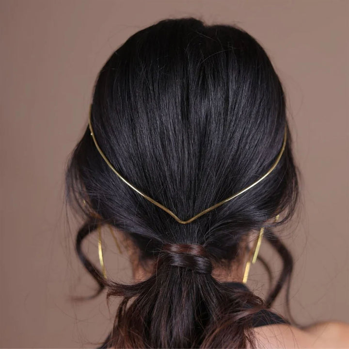 Handmade Minimalist Gigi 18k Gold Plated Reverse Headband For Weddings