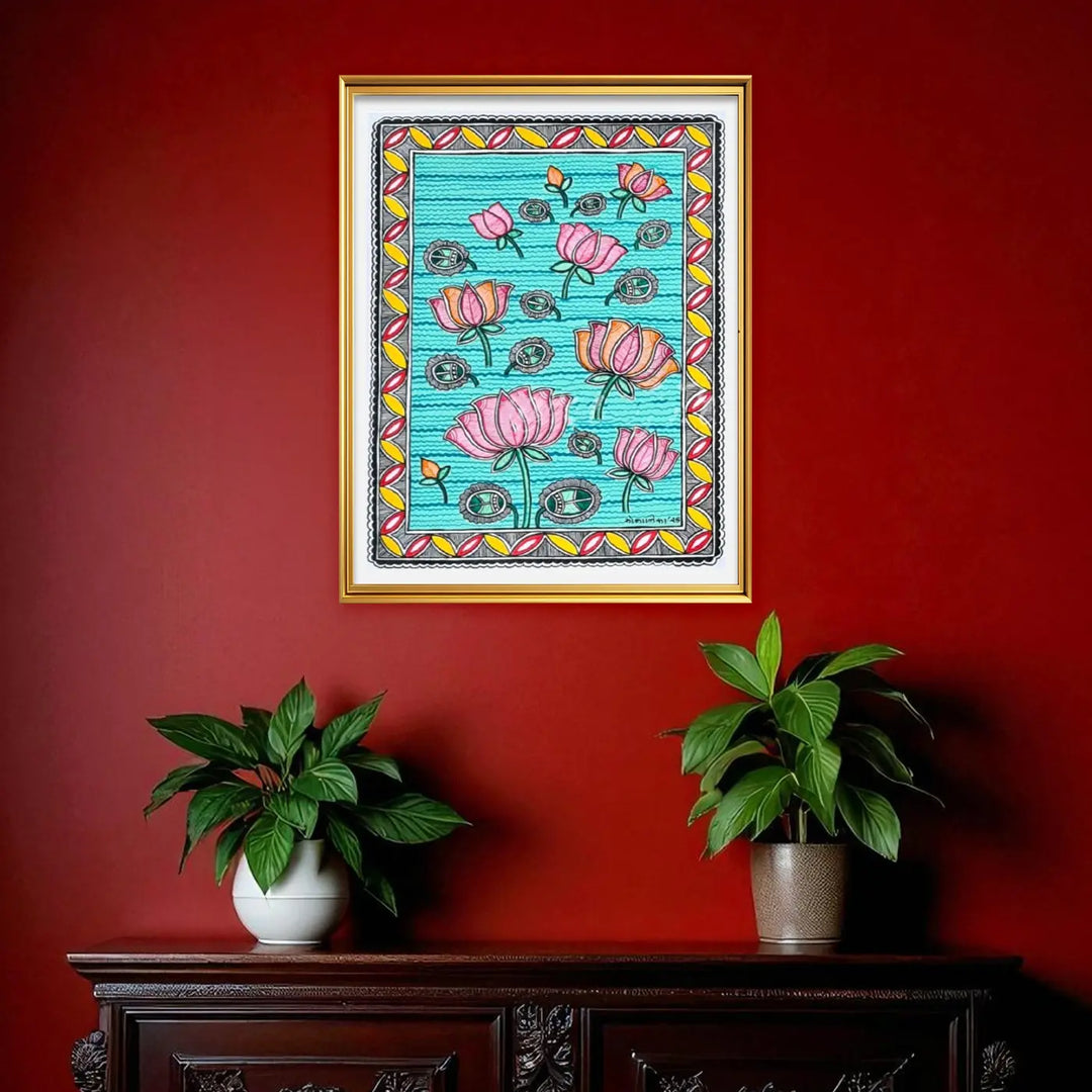8 x 11 Inch | Petals & Ripples | Original Hand Painted Madhubani Painting On Paper
