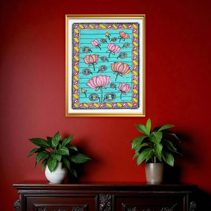 8 x 11 Inch | Petals & Ripples | Original Hand Painted Madhubani Painting On Paper