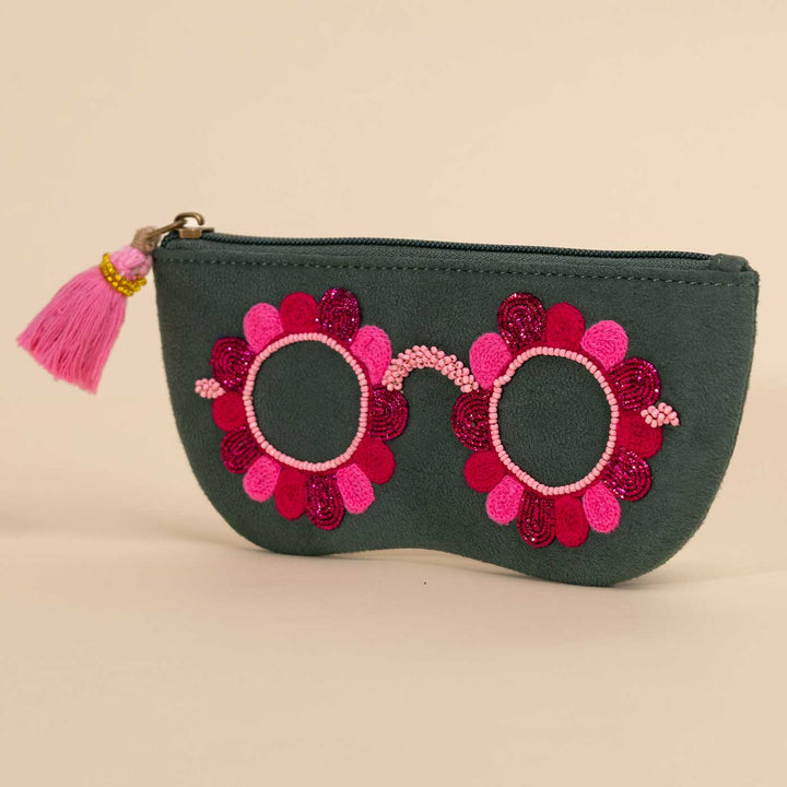 Handmade Embroidered Clara Pink Design Suede Sunglass Cover
