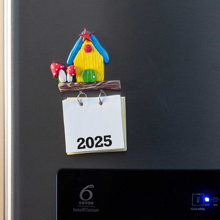 Yellow Birdhouse 2025 Clay Calendar Magnet