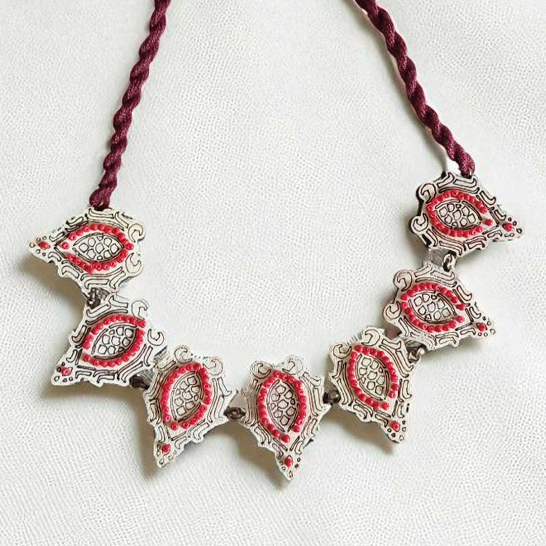 Handmade White Turtoise Beaded Wooden Necklace