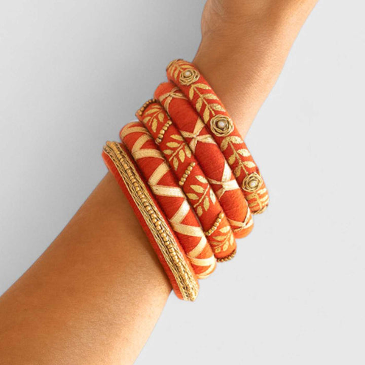 Maroon Handcrafted Beads & Delicate Zardosi Bangles | Set of 5