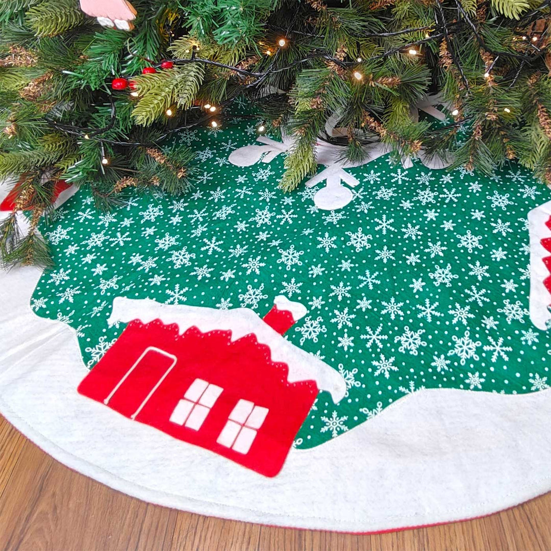 Personalized Handmade Snow Village Houses Tree Skirt | 48 Inches