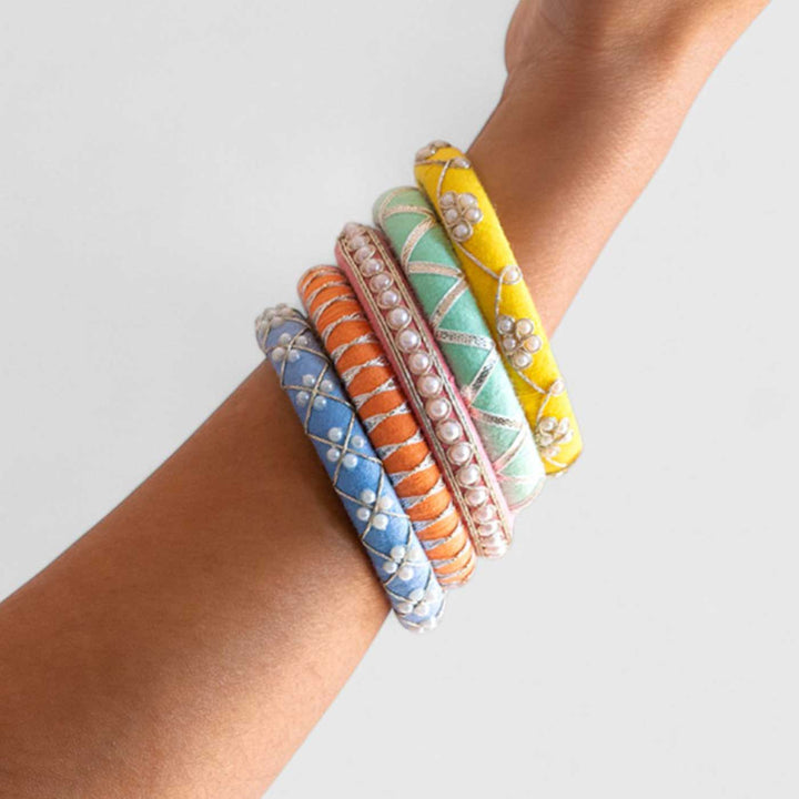 Pastel Handcrafted Beaded Bangles | Set of 5