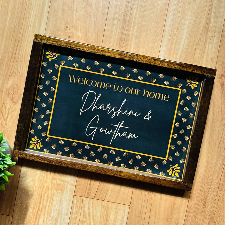 Dark Floral Personalized Resin Wooden Frame Name Plate
