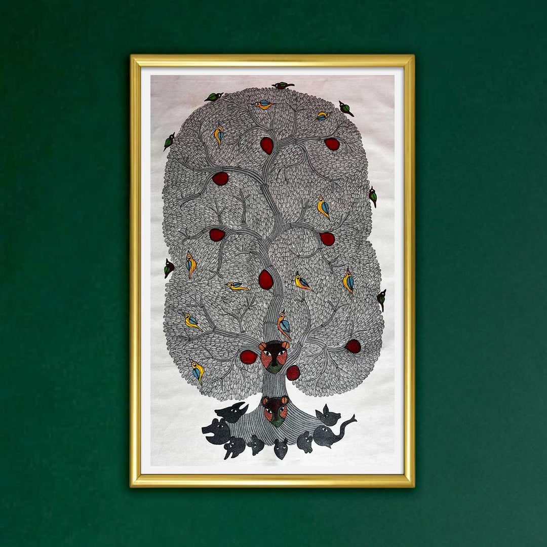 24 x 36 Inch | Guardians of the Forest | Original Hand Painted Tribal Gond Art Painting | Acrylic Paints On Paper