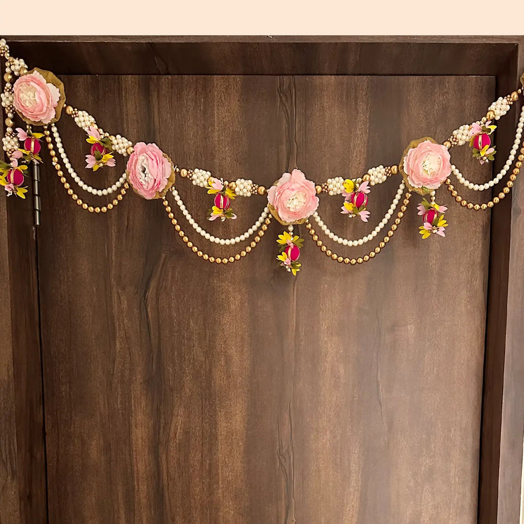 Handmade Beaded Pink Rose Flower & Moti Toran