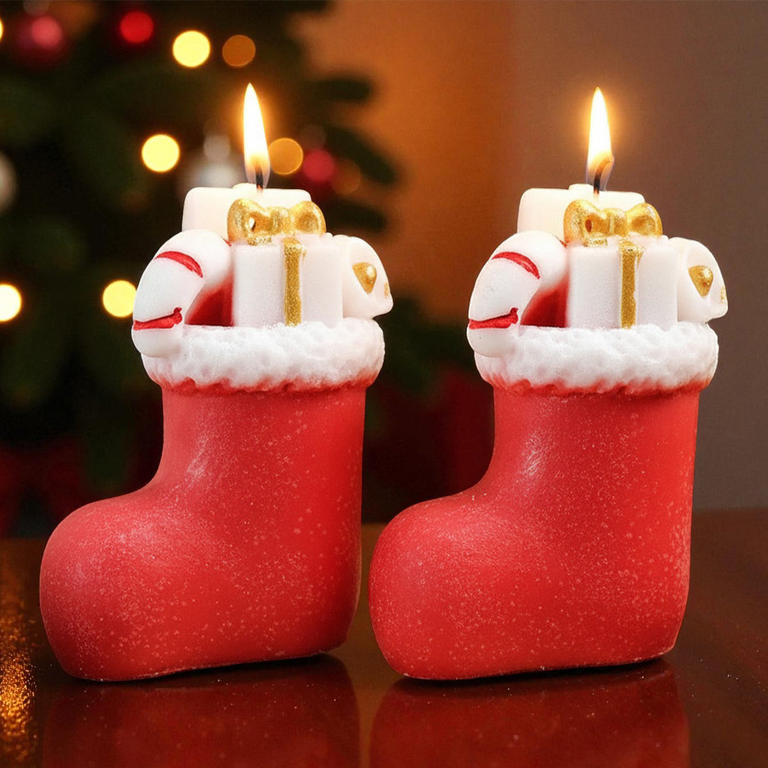 Handmade Realistic Stocking Soy Wax Candle For Christmas Decoration | Set Of 2