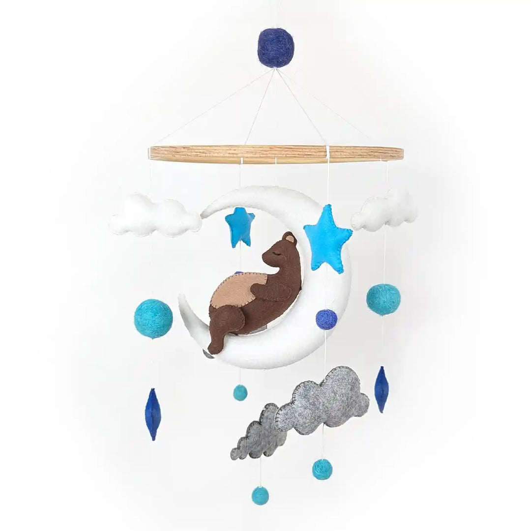 Handmade Bear On The Moon Theme Felt Cot Mobile