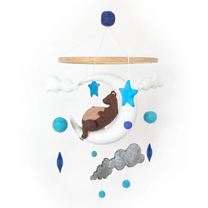 Handmade Bear On The Moon Theme Felt Cot Mobile