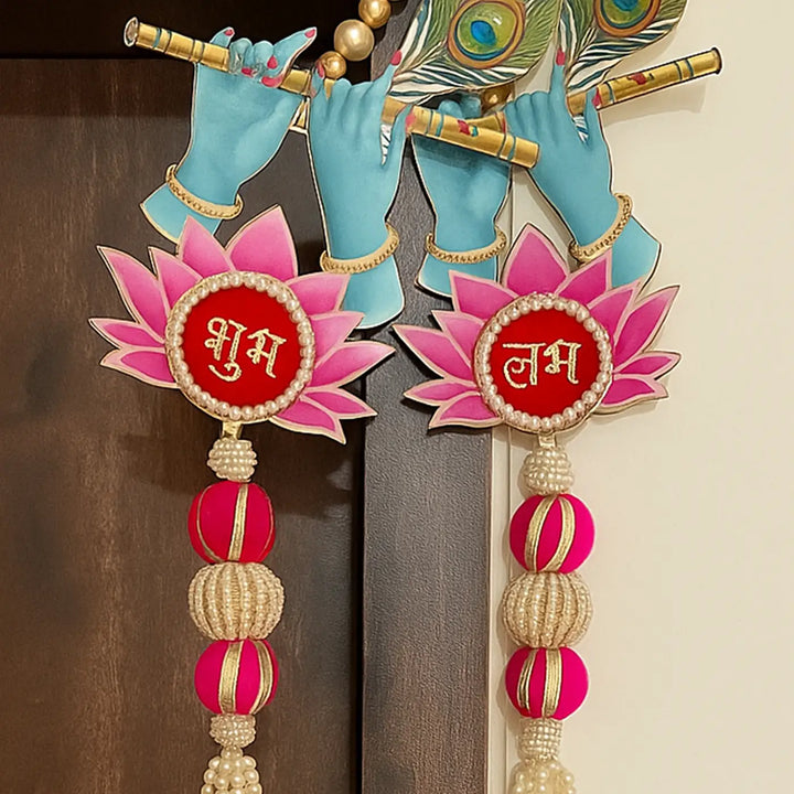 Handmade Krishna Flute Theme Shubh Labh Hanging