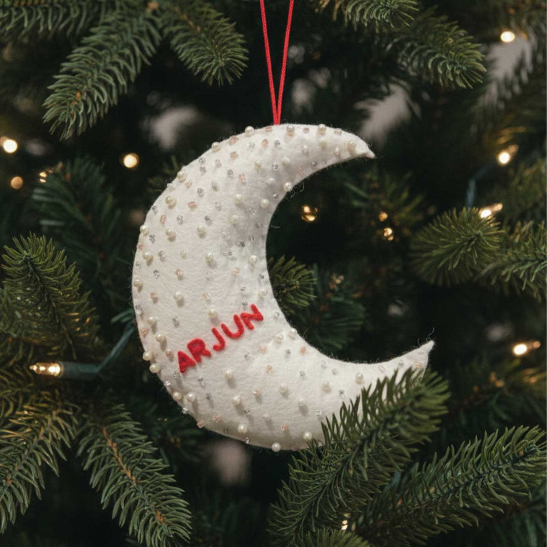 Personalized Handmade Felt Moon Christmas Ornament