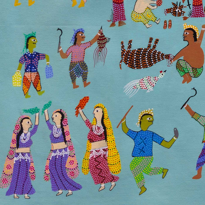 36 x 36 Inch | Festival of the Village | Original Hand Painted Bhill Painting | Acrylic Paints On Canvas