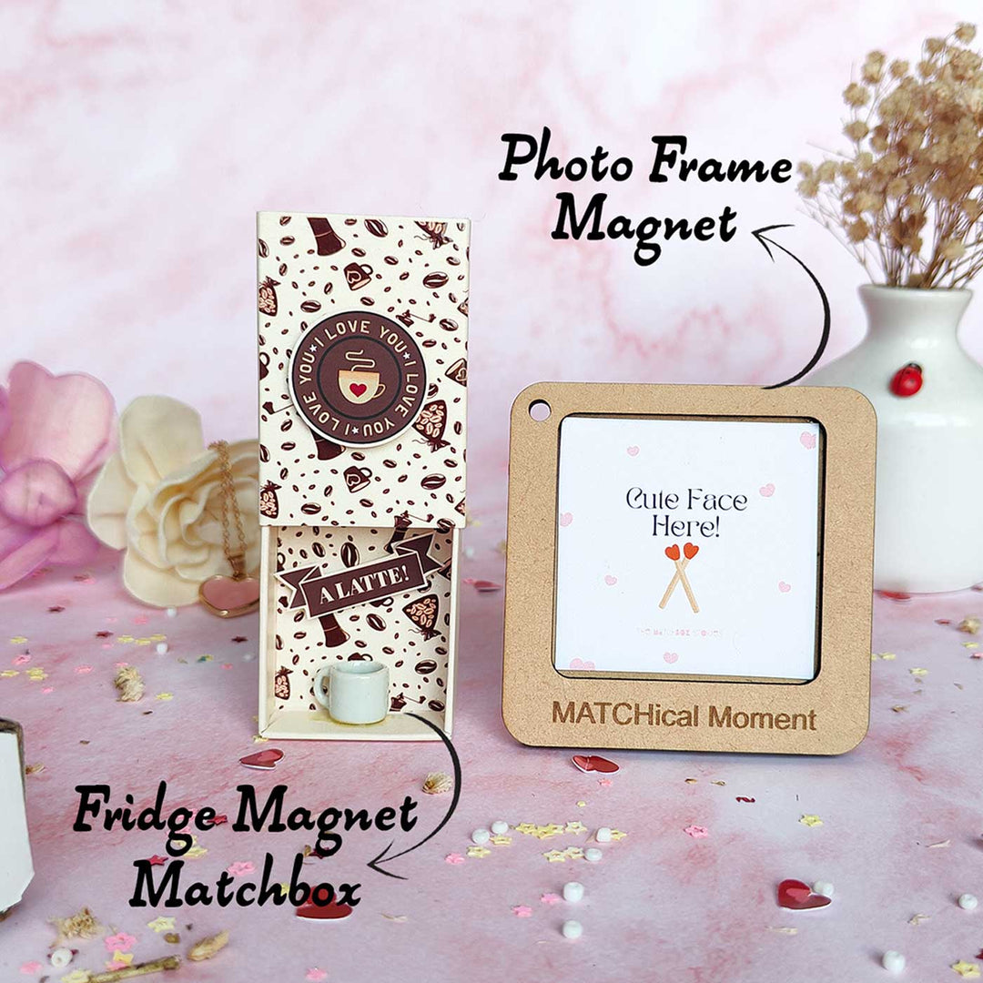 2 Pc | Photo Personalized Frame Magnet & Latte Love Mini Love Box Magnet | Valentine’s Gifting