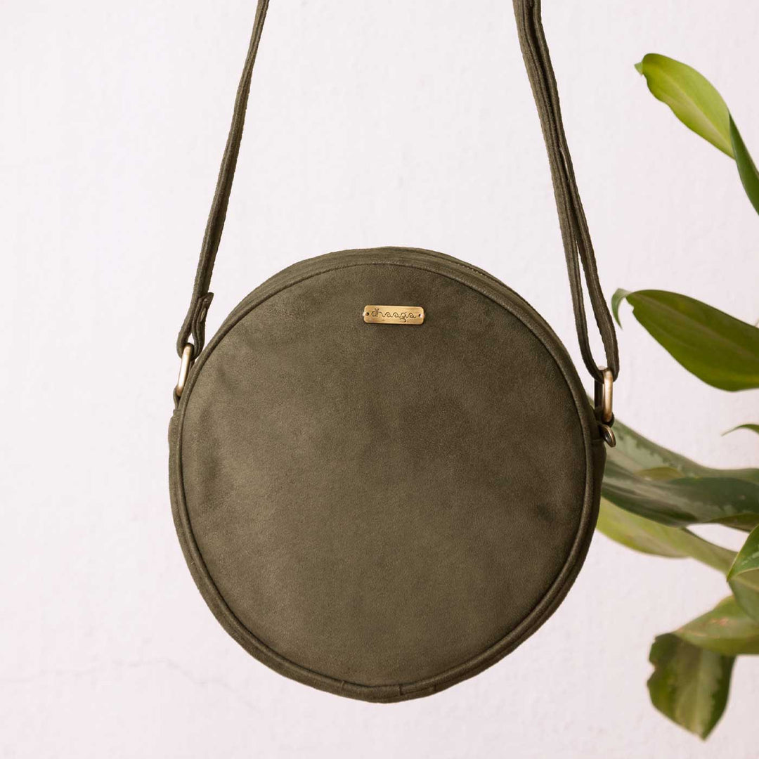 Personalized Embroidered Olive & Jute Floral Round Sling Bag