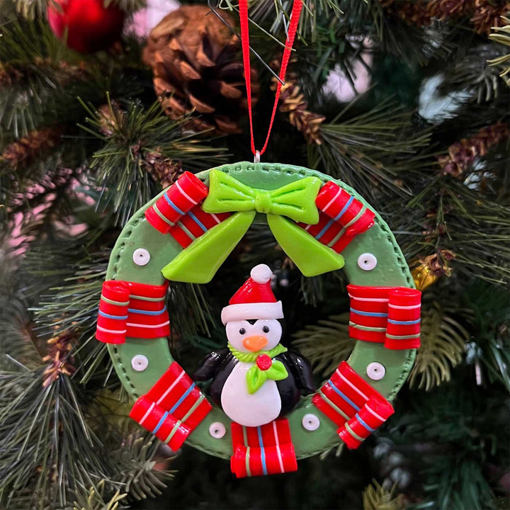 Handmade Wreath Clay Ornaments For Christmas Tree Decoration | Set Of 3